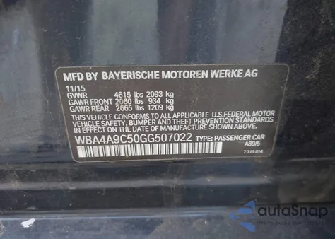 2016 BMW 428I Gran Coupe z USA, uszkodzony, nr VIN WBA4A9C50GG507022